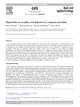 Dung Beetles As Secondary Seed Dispersers in a Temperate Grassland