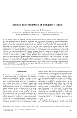 Seismic Microzonation of Bangalore, India