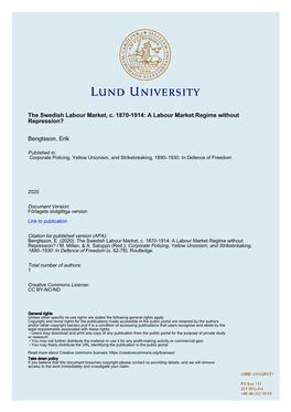 Corporate Policing, Yellow Unionism, and Strikebreaking, 1890–1930; In