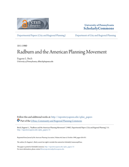 Radburn and the American Planning Movement Eugenie L