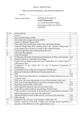 Karnataka Cheak List for Mining/ Quarrying Projects