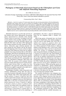 Phylogeny of Horsetails (Equisetum) Based on the Chloroplast Rps4