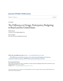 Participatory Budgeting in Brazil and the United States Hollie Gilman Columbia University, Hrgilman@Gmail.Com