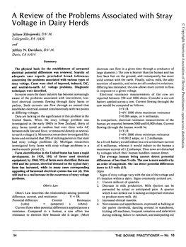 A Review of the Problems Associated with Stray Voltage in Dairy Herds