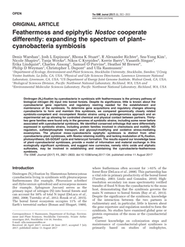 Feathermoss and Epiphytic Nostoc Cooperate Differently: Expanding the Spectrum of Plant– Cyanobacteria Symbiosis