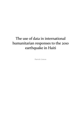 The Use of Data in International Humanitarian Responses to the 2010 Earthquake in Haiti