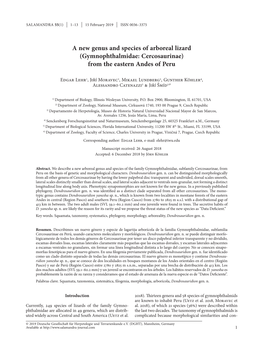 A New Genus and Species of Arboreal Lizard (Gymnophthalmidae: Cercosaurinae) from the Eastern Andes of Peru