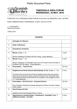 (Public Pack)Agenda Document for Tweeddale Area Forum, 25/05