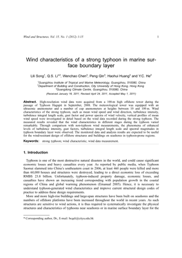 Wind Characteristics of a Strong Typhoon in Marine Sur- Face Boundary Layer