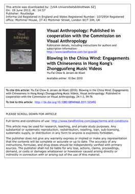 Blowing in the China Wind: Engagements with Chineseness in Hong Kong's Zhongguofeng Music Videos Yiu Fai Chow & Jeroen De Kloet Available Online: 10 Dec 2010