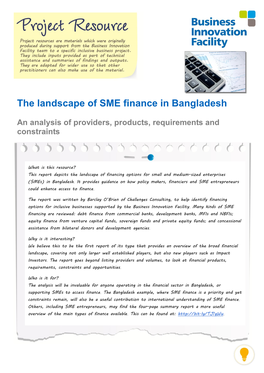 The Landscape of SME Finance in Bangladesh