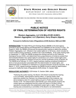 Public Notice of Final Determination of Vested Rights