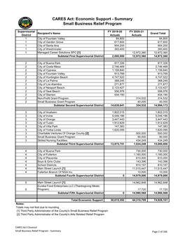 Economic Support - Summary Small Business Relief Program