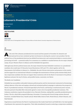 Lebanon's Presidential Crisis | the Washington Institute