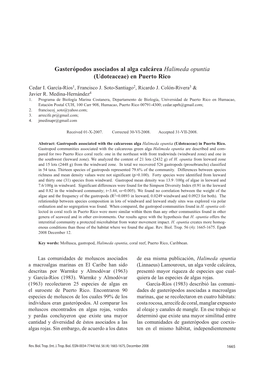 Gasterópodos Asociados Al Alga Calcárea Halimeda Opuntia (Udoteaceae) En Puerto Rico