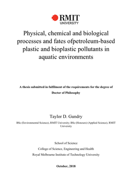 Fates and Potential Impacts of Plastic in Aquatic Environments