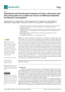 Nutritional and Functional Evaluation of Inula Crithmoides and Mesembryanthemum Nodiﬂorum Grown in Different Salinities for Human Consumption