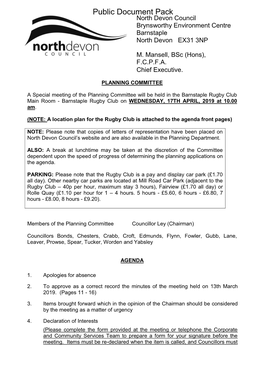 (Public Pack)Agenda Document for Planning Committee, 17/04/2019