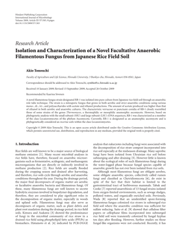 Isolation and Characterization of a Novel Facultative Anaerobic Filamentous Fungus from Japanese Rice Field Soil