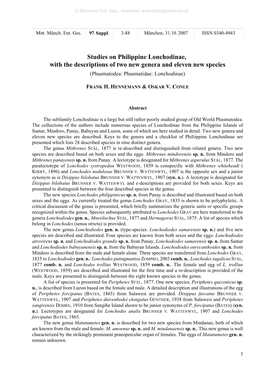 Studies on Philippine Lonchodinae, with the Descriptions of Two New Genera and Eleven New Species (Phasmatodea: Phasmatidae: Lonchodinae)