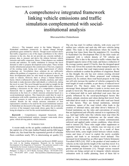 A Comprehensive Integrated Framework Linking Vehicle Emissions and Traffic Simulation Complemented with Social- Institutional Analysis