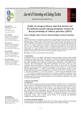 Study of Seroprevalence and Risk Factors for Toxoplasma Gondii