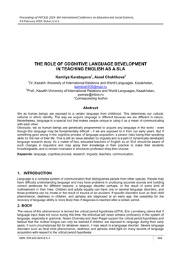 The Role of Cognitive Language Development in Teaching English As a Sla