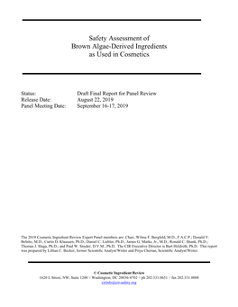 Safety Assessment of Brown Algae-Derived Ingredients As Used in Cosmetics