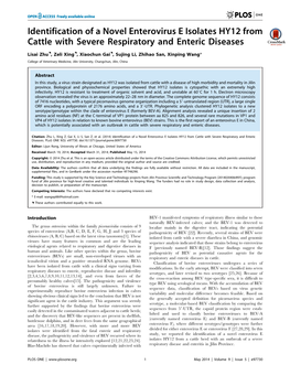 Identification of a Novel Enterovirus E Isolates HY12 from Cattle with Severe Respiratory and Enteric Diseases