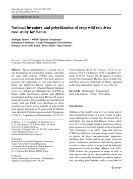 National Inventory and Prioritization of Crop Wild Relatives: Case Study for Benin