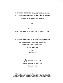 A Computer-Generated Transliteration System to Assist the Teaching of Reading in Hebrew to Native Speakers of English