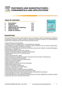 Photonics and Nanostructures - Fundamentals and Applications