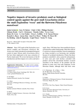 Negative Impacts of Invasive Predators Used As Biological Control