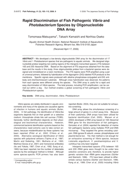 Rapid Discrimination of Fish Pathogenic Vibrio and Photobacterium Species by Oligonucleotide DNA Array