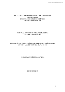 Facultad Latinoamericana De Ciencias Sociales Sede Ecuador Programa De Estudios Políticos Convocatoria 2010 - 2012