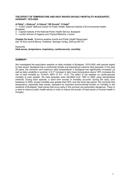 The Effect of Temperature and Heat Waves on Daily Mortality in Budapest, Hungary, 1970-2000