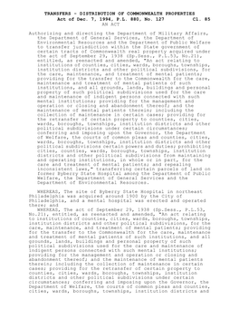 TRANSFERS - DISTRIBUTION of COMMONWEALTH PROPERTIES Act of Dec