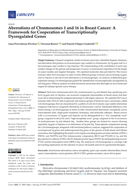 Aberrations of Chromosomes 1 and 16 in Breast Cancer: a Framework for Cooperation of Transcriptionally Dysregulated Genes