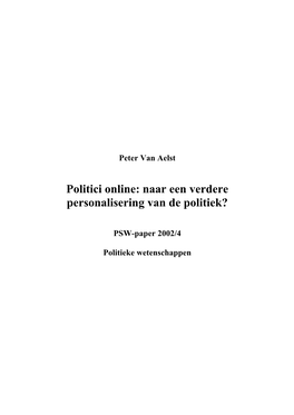 Politici Online: Naar Een Verdere Personalisering Van De Politiek?