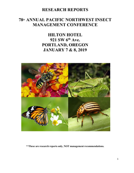 RESEARCH REPORTS 78Th ANNUAL PACIFIC NORTHWEST INSECT