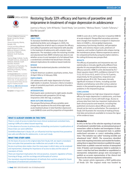 Restoring Study 329: Efficacy and Harms of Paroxetine and BMJ: First Published As 10.1136/Bmj.H4320 on 16 September 2015