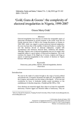 The Complexity of Electoral Irregularities in Nigeria, 1999-2007