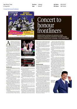 New Straits Times Concert to Honour Frontliners