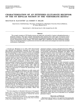 Characterization of an Extended Glutamate Receptor of the on Bipolar Neuron in the Vertebrate Retina'