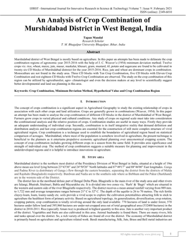 An Analysis of Crop Combination of Murshidabad District in West Bengal, India (IJIRST/ Volume 7 / Issue 9 / 001) the Important Industries of the District