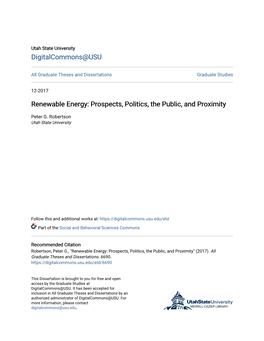 Renewable Energy: Prospects, Politics, the Public, and Proximity