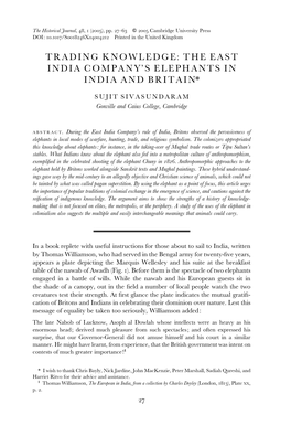 Trading Knowledge: the East India Company's Elephants in India and Britain