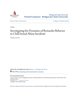 Investigating the Dynamics of Bystander Behavior in Child Sexual Abuse Incidents Charles Leonard