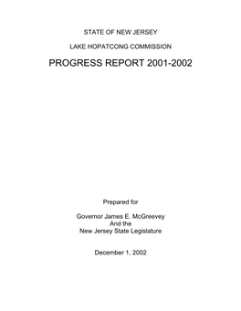 Lake Hopatcong Commission 2002 Progress Report