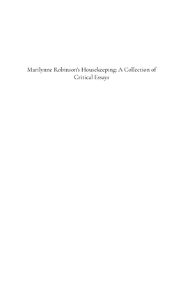 Marilynne Robinson's Housekeeping: a Collection of Critical Essays